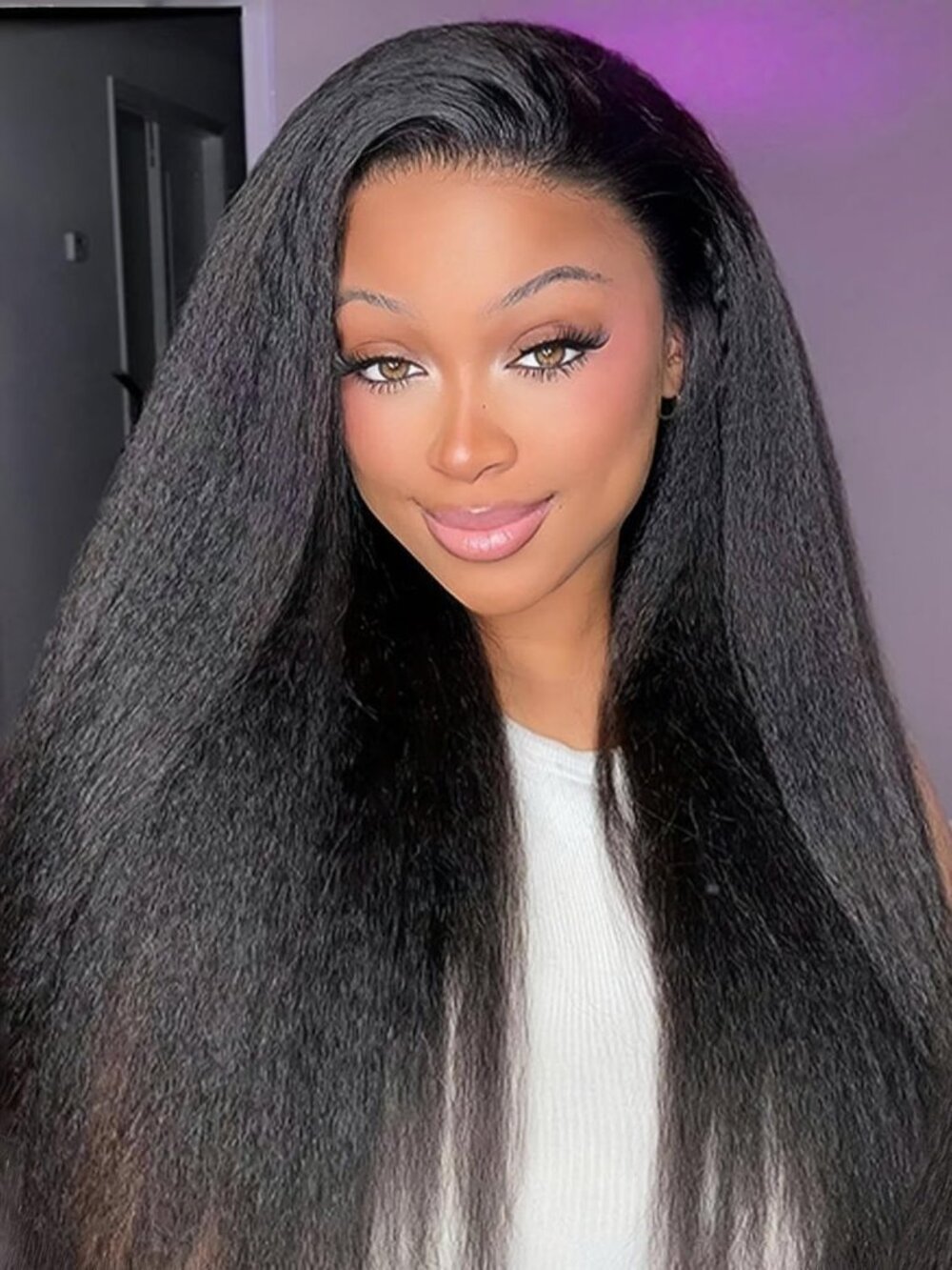 Women's Black 22 Inch Comfortable Synthetic Modern Straight Half Wig Bangs